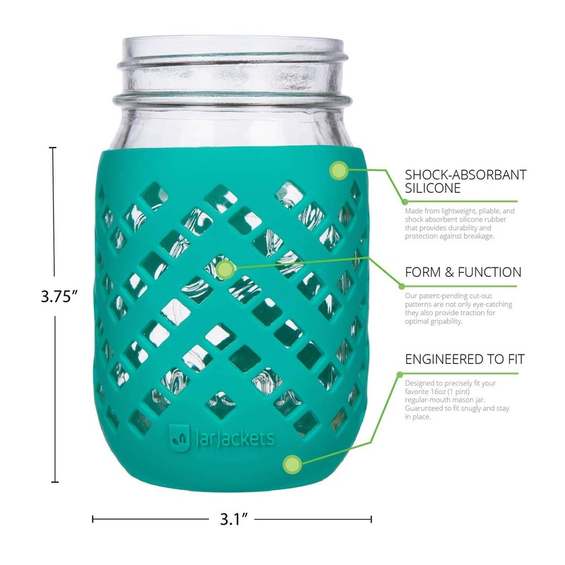 JarJackets Silicone Mason Jar Sleeve - Fits 16oz (1 pint)