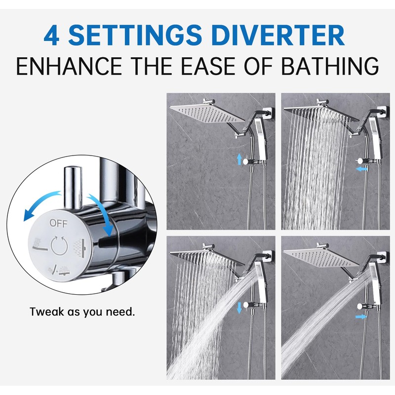 G-Promise All Metal Shower Diverter with Low Handheld Holder, 3-Way