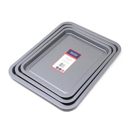Lets Cook Cookware - 3 Piece Oven Baking Tray Set - 28cm, 31cm and 35cm Trays, Stackable, Dishwasher Safe, Made in Britain with PFOA & BPA Free Non Stick