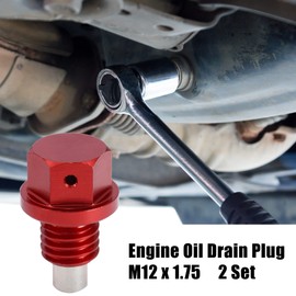 A ABSOPRO 2 Sets Oil Drain Plug with Sealing Ring Oil Drain Plug M12 x 1.75 Magnetic Drain Plug Oil Drain Screws Red