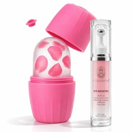 CLEOSKIN Kit Skin Care Hieloterapia: Crema Contorno de Ojos Eye Booster (Retinol + Cafeína) y Molde Ice Roller de Silicona para Rostro – Reduce Bolsas