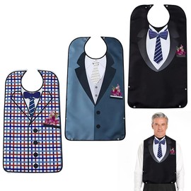 XEERUN Lätzchen für Erwachsene, 3er-Pack Wasserdicht Erwachsenen Lätzchen, Lätzchen Schlabberlatz mit Auffangschale für Senioren, Kleidungsschutz Latz für Männer Frauen