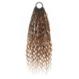 22" Crochet Deep Wave Boho Box Braids With Human Hair Curls 100 Strands/Pack, Ombre Brown 1B/30