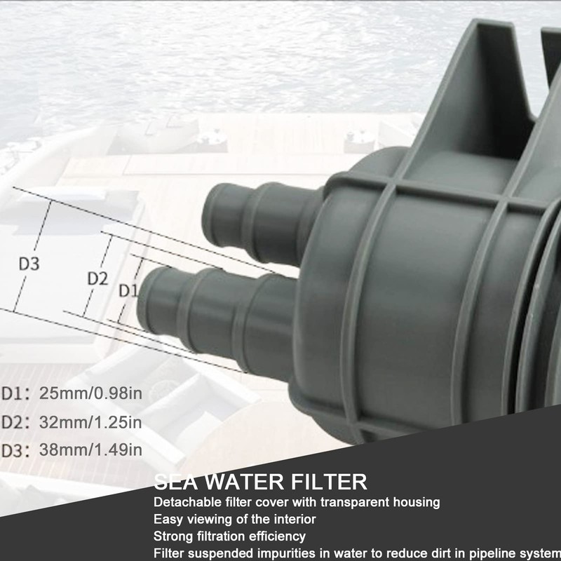 Fockety Seawater Screen Filter, ABS Plastic Transparent Housing Connections in