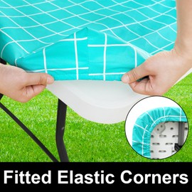Spotjoy Rectangle Table Cloth, Elastic Fitted Flannel Backed Plastic Table Covers for 6 Foot Folding Tables, Waterproof Vinyl Tablecloths for Picnic, Camping, Indoor and Outdoor (Aqua, 30 x 72 inch)