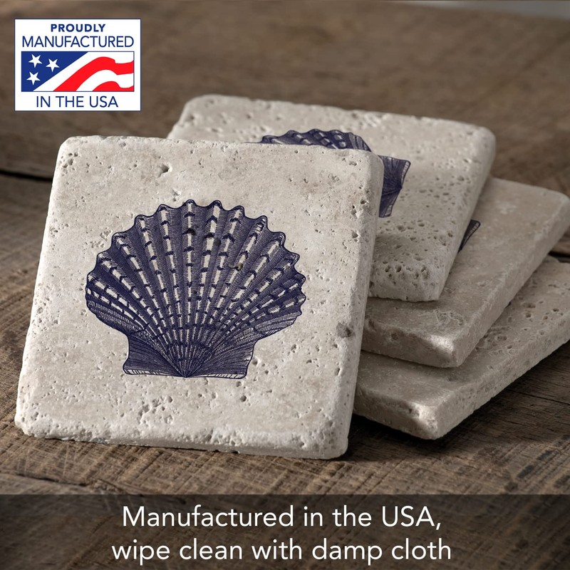 Thirstystone Scallop Shell 4 Pack Natural Travertine Absorbent Stone Coasters