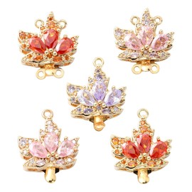 KitBeads 5pcs 5 Styles Cubic Zirconia Maple Leaf Charms Autumn Leaf Connector Charms 4-Hole Thanksgiving Charms for Jewelry Making Necklace Bracelets Bulk