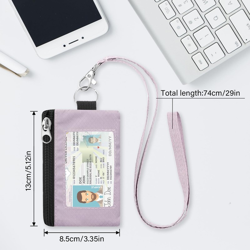 ZHOMA Minimalist RFID Blocking Wallet with Lanyard, Functional ID Case