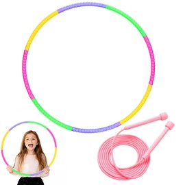 Children's Hula Hoop Set of 2 with Skipping Rope, Hula Hoop for Children 3-12 Years, 8-Piece Sections, Removable and Adjustable, Ideal for Fitness, Play and Training, Indoor and Outdoor