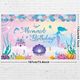 Mermaid Birthday Backdrop Party Decorations Mermaid Backdrop for Girls Birthday Party Photography Background Banner Purple Pink Scales Photo Booth Props, 6 x 3 ft