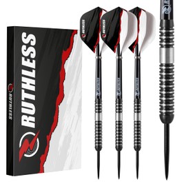 RUTHLESS Night Hawk Professional Tungsten Steeltip Darts Set in 23g and 25g, with Flights and Stems Shafts (25g)