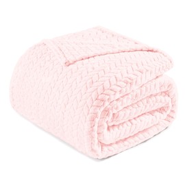 Exclusivo Mezcla Light Pink Fleece Queen Size Blanket for Bed, 90x90 Inches Soft Cozy 3D Decorative Jacquard Flannel Blankets, Lightweight Fuzzy Plush Warm Blankets for All Seasons