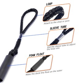 Bungee Dock Line Mooring Rope Bungee Cord for Boats Kayak Marine Stretch 4-5.5ft 2 Pack (Black-02)