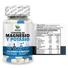 Citratos de Magnesio y Potasio 100 Cápsulas, Calidad Premium