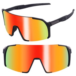 Semjar - anteojos de sol deportivas para hombre y mujer, unisex, polarizadas para ciclismo, protección UV, protección UV, anteojos de sol rojas de gran tamaño para softball, MTB y esquí