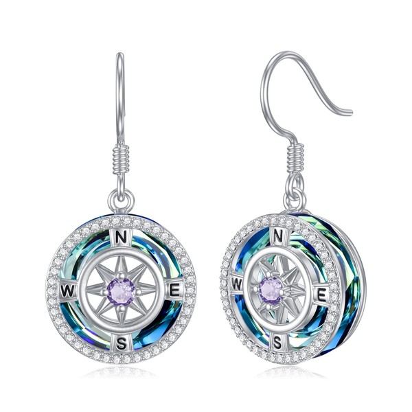 TOUPOP Birthstone Earrings for Women Sterling Silver Compass Dangle Earrings