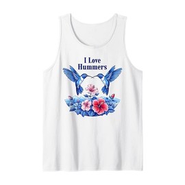 I Love Hummers Hummingbird Colibri Realistic Hibiscus Flower Tank Top