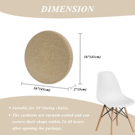 FlyGulls Memory Foam Chair Cushions for Dining Chairs Thick Non Slip Round Seat Cushion for Kitchen Stool Chair pads with Hidden Zipper Design Beige(16")