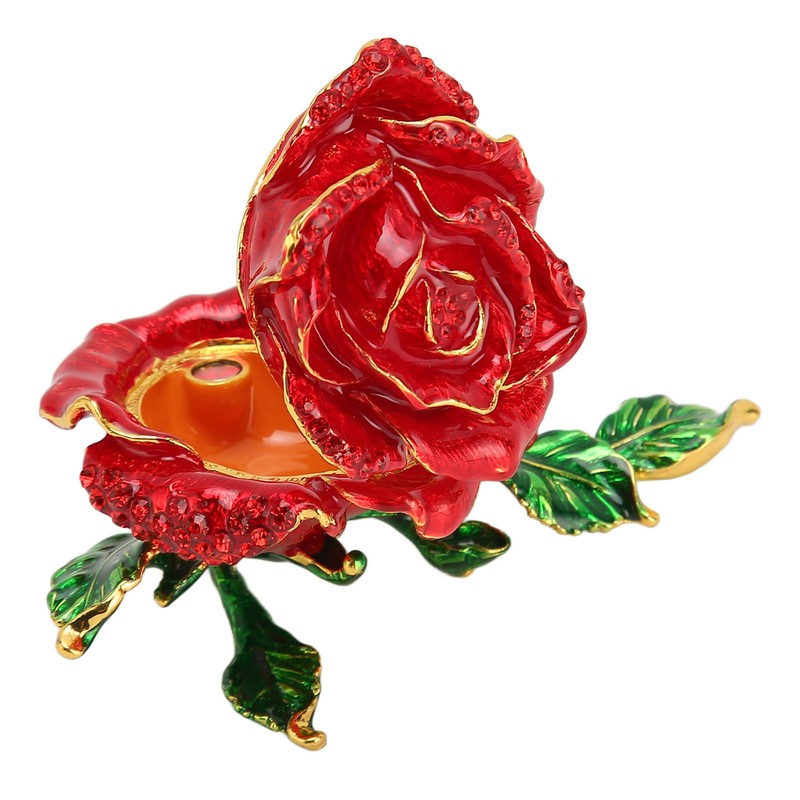 Trinket Box Rose Shape Exquisite Elegant Shiny Jewelry Rings Storage