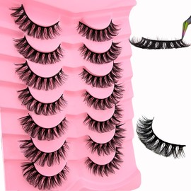 7 Pairs of 3D False Eyelashes, Cat Eye, Fluffy Volume, Curly, Cat-Eye, Artificial Eyelashes, Natural Look, Reusable, Handmade Faux Mink Makeup Eyelashes (7P-HR-Z19)