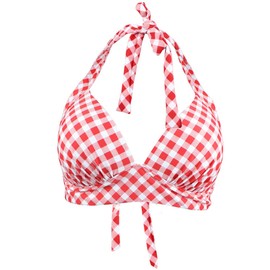 VILOREE Vintage 1950's Rockabilly Women's Bikini Tops Push Up Halterneck Non-Wired, Black (black stripes)