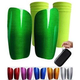 Carbon Fibre Football Shin Pads with Portable Bag and Sleeves, Robust, Ultralight, Shockproof, Breathable, Effective Protection for Adults, Teenagers and Children