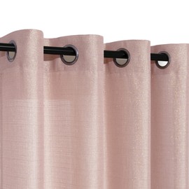 Pink and Gold Curtains 84 Inch Length for Living Room 2 Panels Grommet Drapes Semi Sheer Sparkle Shiny Shimmer Glitter Rose Gold Curtain for Girls Bedroom Iridescent Pretty Decoration 52x84 Long Blush