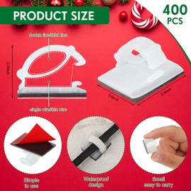 Christmas Light Hooks Self Adhesive Cable Clips Stick on Wire Clips Cord, Holiday Christmas Light Hooks for Christmas Hanging Light Home Decoration Outdoor Roof, Roof Ridge Line, Fence (400 Pieces)