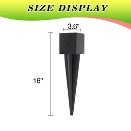 3 Pcs 4 "x 4 "Fence Post Anchors Ground Spike (Actual 3.6 ” X 3.6”)，Heavy Duty Metal Fence Stakes Post Base 16'' with Black Powder Coated Support for Mailboxes, Fences, Trellis Posts, Banners.