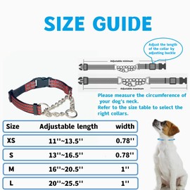 QICHENMAO Martingale Collars for Dogs, Heavy Duty Stainless Steel Chain Training Collar, Reflective Nylon Adjustable Collar with Quick Release Buckle, Suitable for Puppy Medium Large Dogs((Red, M)