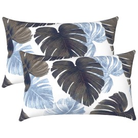 LVTXIII Outdoor/Indoor Lumbar Pillow Covers ONLY, 12” x 20” Fade-Resistant Patio Lumbar Cushion Cases Decorative Throw Pillowcase Shell for Couch Patio Garden Furniture Use - Monstera Blue