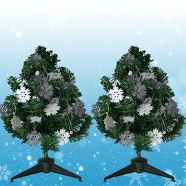 Tabletop Christmas Trees - Set of 2 Pine Trees with Snowflake Ornaments - Holiday Decorations Crafting - Xmas Décor Each is 10.5" H and Includes 24 Snowflakes