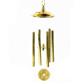 Feng Shui - Juego de campanas de viento de latón con seis tubos, ocho diagramas de campanas de viento, felicitoso deseo de ganar dinero, bendiga y proteger a las personas, decoración del hogar, manualidades, juego de cuerdas rojas de la suerte