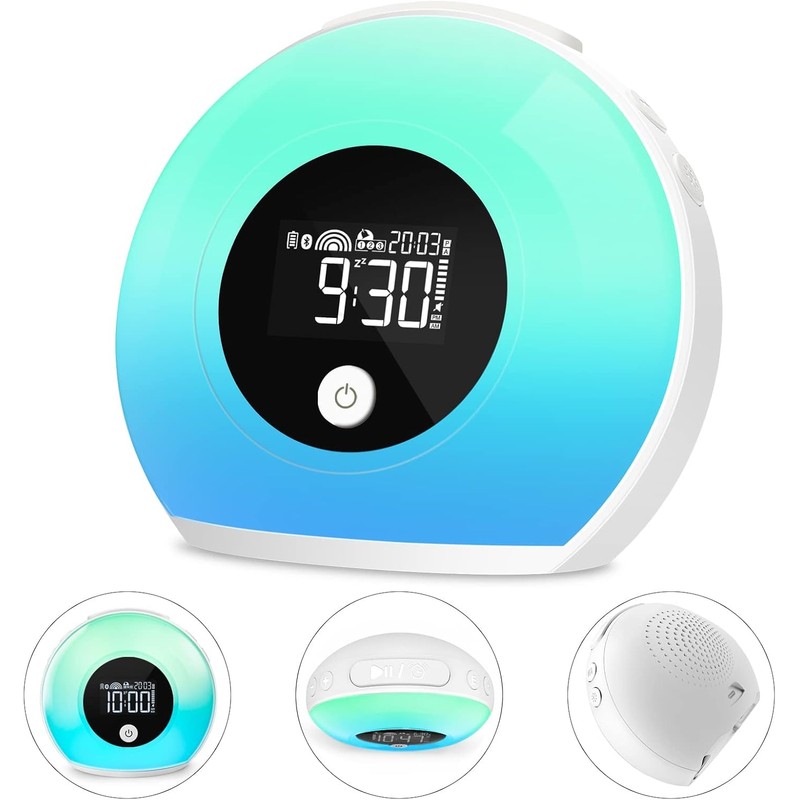 QingHong Kids Wake Up Light Alarm Clock with Bluetooth Speaker,