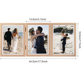 Picture Frame Collage for 3 Photos, 180° Foldable Hinged Picture Frame, Wooden Photo Frame with Glass Pane, Trifold Photo Frame for 12.5x17.5cm Photos, for Wall Desk Decor, Family and Wedding Gifts