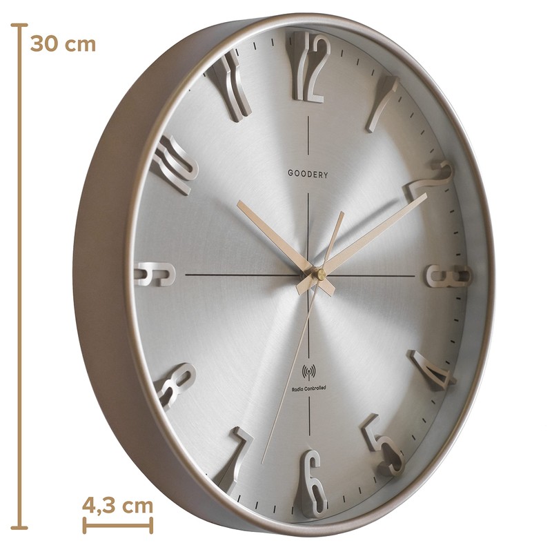 GOODERY Radio-Controlled Wall Clock, Diameter 30 cm, Quiet 3D, Large,