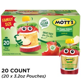 Mott's No Sugar Added Applesauce, Made from Real Fruit, No Artificial Flavors, 3.2 Oz Clear Pouches, 20 Pack