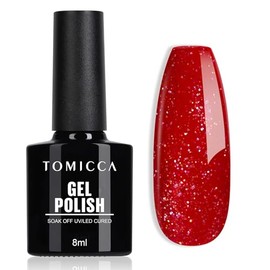 TOMICCA UV Nagellack Weihnachten Glitter Rot, 8ml Gel-Nagellack, Soak Off UV/LED Gel Rot Nagellack für Starter Nail Art Salon DIY