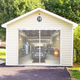 Garage Screen Door for 1 Car Garage 8x8ft White, Magnetic Door Screen 8x8 FT Garage/Patio/Porch/Balcony with Retractable Fiberglass Mesh & Heavy Duty Weighted Bottom, Hands Free, Easy Assembly