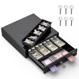 Tera 13" Cash Register Drawer for Point of Sale POS System with 4 Bill 5 Coin Cash Tray 6 Keys Auto Open Removable Coin Compartment Key-Lock 24V RJ12 Interface Media Slot for Small Business 330G