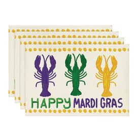Artoid Mode Mardi Gras Lobster Carnival Placemats for Dining Table, 12 x 18 Inch Spring Seasonal Holiday Decoration Rustic Vintage Washable Table Mats Set of 4 Purple