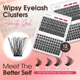 FADVAN Lash Clusters Wispy Eyelash Cluster, 156PCS C-Curl Individual Cluster Lashes, 10-16 mm Mixed Natural Look Eyelash Extensions with Thin Lash Band