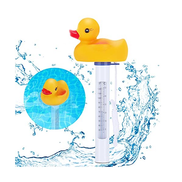 Floating Pool Thermometer, Renfox Duck ShRenfox Pool Thermometer, Duck Shape Water Thermometer Shatter Resistant Floating Thermometer with String for Indoor & Outdoor Swimming Pools