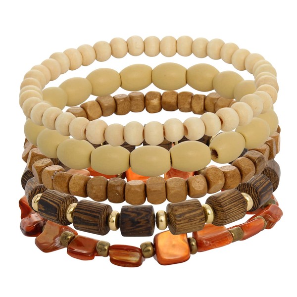 Coiris 5 Pcs Wood Beads Bracelet Bangle for Men and