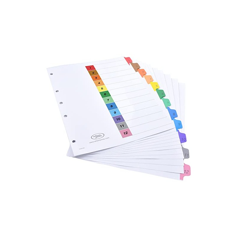 Wilson Jones P1348 Separadores de Carpeta Numerados, colores Brillantes, 12
