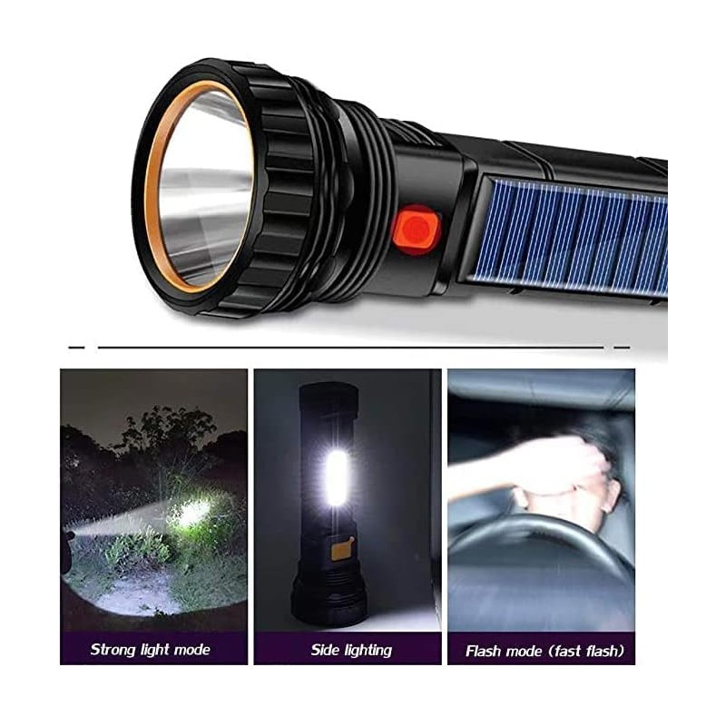 E-SHIDAI 4pcs Solar/Rechargeable Multi Function 1000 Lumens LED Flashlight, with