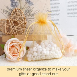 Organza Bags, 50 Pcs Small Mesh Bags Drawstring 3.54"x4.72"(9x12cm), Gold Jewelry Bags, Drawstring Mesh Gift Bags for Party Wedding Christmas Jewelry Candy Bathroom Soaps Makeup Wrapping Supplie