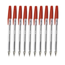 indigo RED Ball point Pens. Quality Stick Biro Pens for Home School Office. 0.7mm Medium Encased Nib (10)