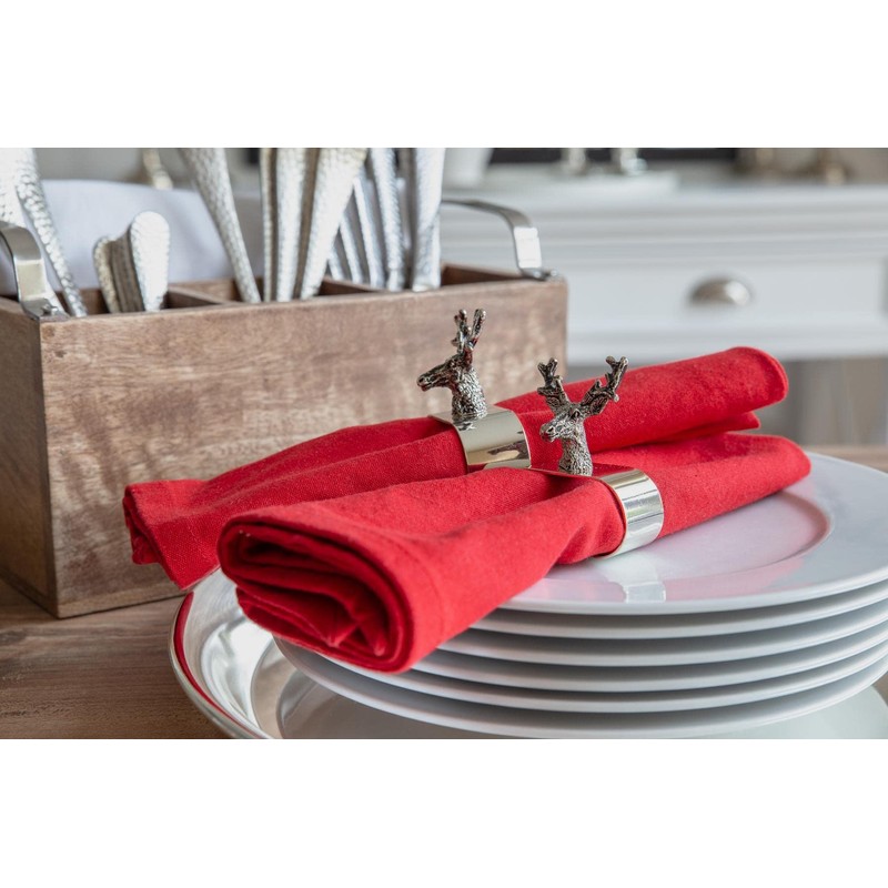 EDZARD Set of 2 Napkin Rings Stag Elegant Silver-Plated Length