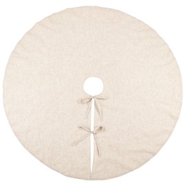 SARO LIFESTYLE - XM731.N56R Natural Linen Blend Christmas Tree Skirt, 56"